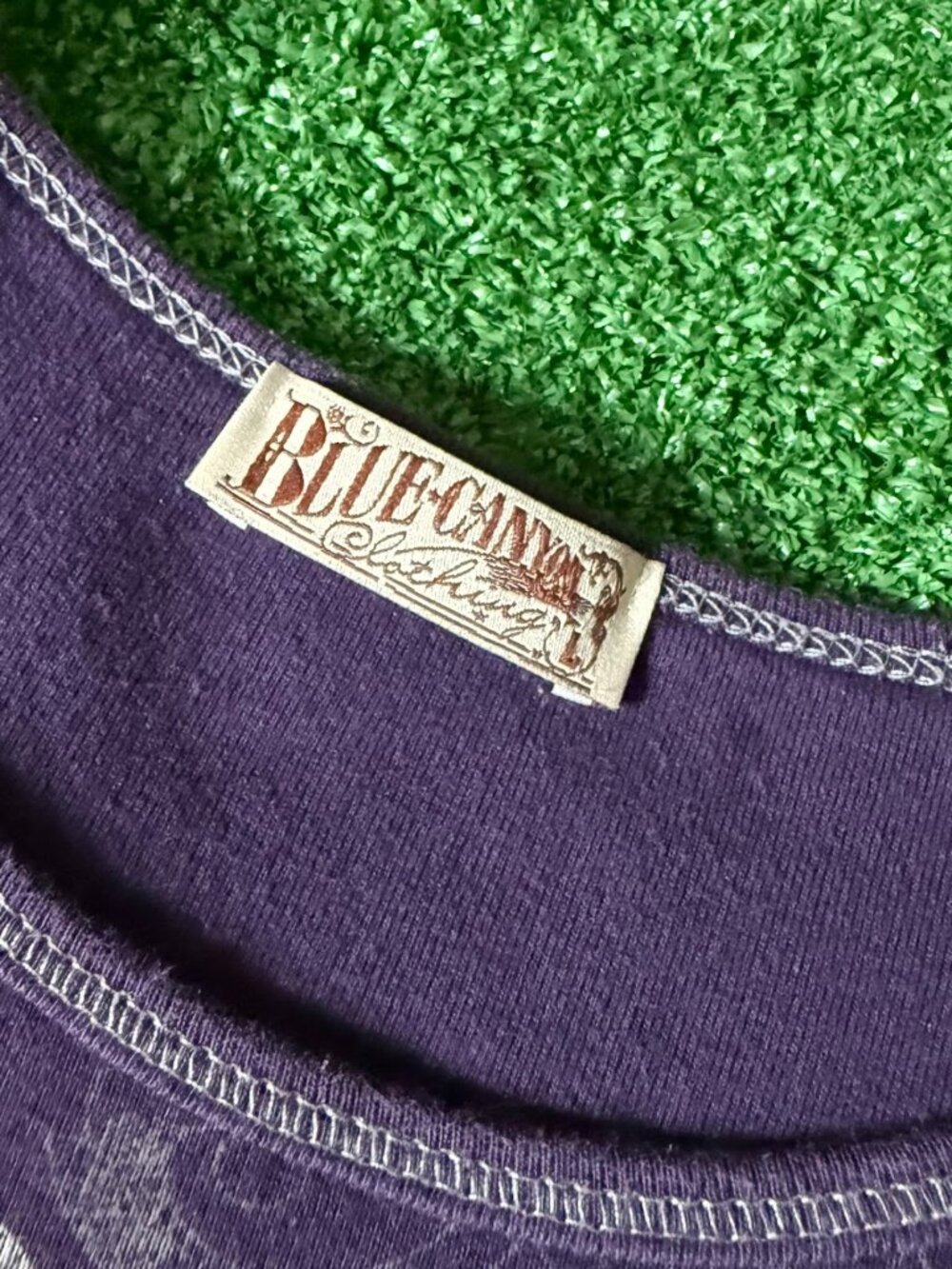 Vintage Blue Canyon Rhinestone Embellished Boho Long Sleeve T-Shirt Size L - Picture 9 of 14